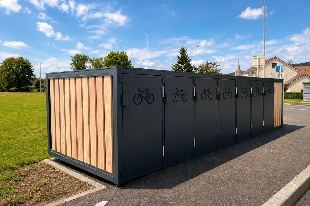 Multibox pour 7 vélos et 4 trottinettes installé par la mairie de Doubs