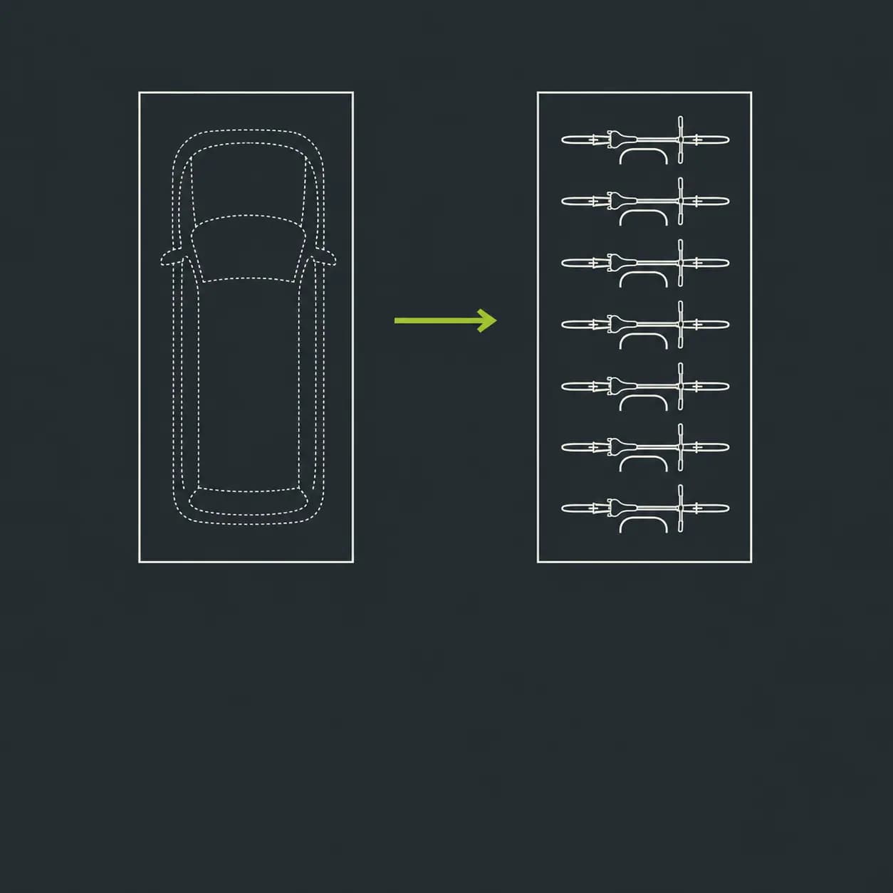 Une place de parking voiture convertie en stationnement pour plusieurs vélos